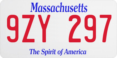 MA license plate 9ZY297