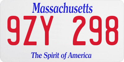 MA license plate 9ZY298