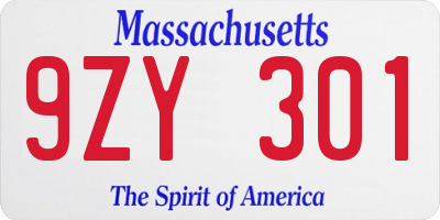 MA license plate 9ZY301