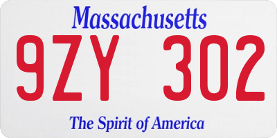 MA license plate 9ZY302