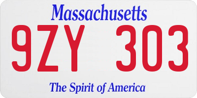 MA license plate 9ZY303