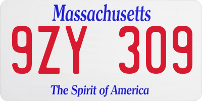 MA license plate 9ZY309