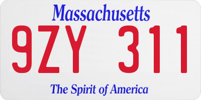 MA license plate 9ZY311