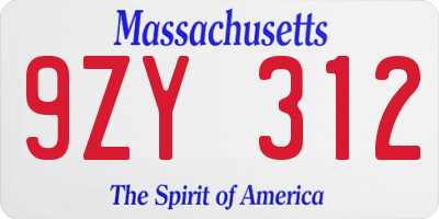 MA license plate 9ZY312