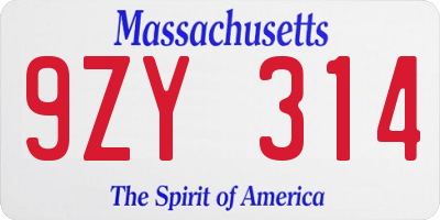 MA license plate 9ZY314