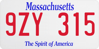 MA license plate 9ZY315