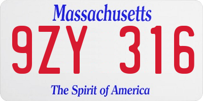 MA license plate 9ZY316