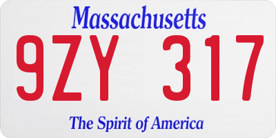 MA license plate 9ZY317