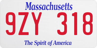 MA license plate 9ZY318