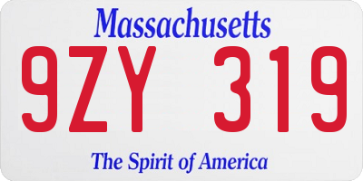 MA license plate 9ZY319