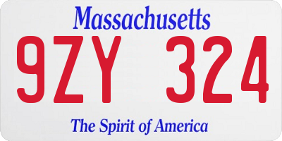 MA license plate 9ZY324