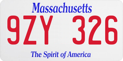 MA license plate 9ZY326