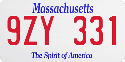 MA license plate 9ZY331