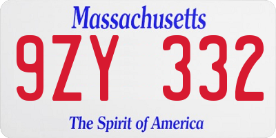 MA license plate 9ZY332