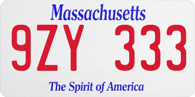 MA license plate 9ZY333