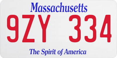 MA license plate 9ZY334