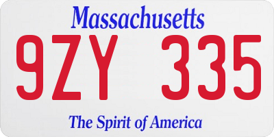 MA license plate 9ZY335