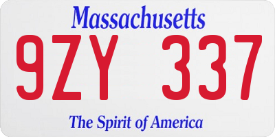 MA license plate 9ZY337