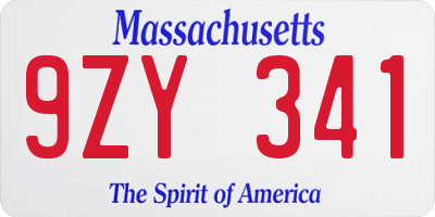 MA license plate 9ZY341