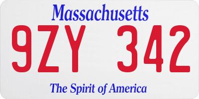 MA license plate 9ZY342