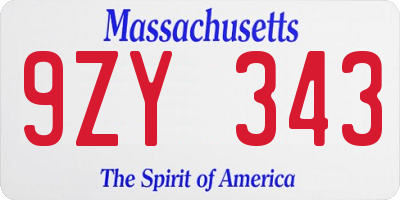 MA license plate 9ZY343