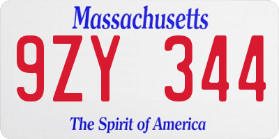 MA license plate 9ZY344