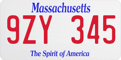 MA license plate 9ZY345