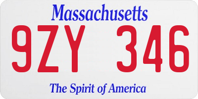 MA license plate 9ZY346