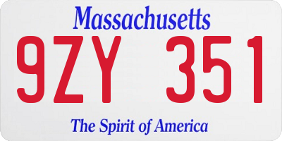 MA license plate 9ZY351