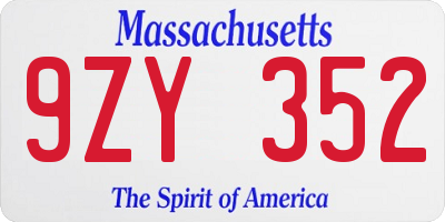 MA license plate 9ZY352