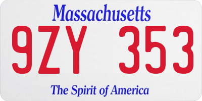 MA license plate 9ZY353