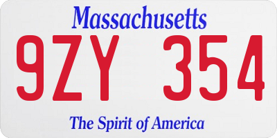 MA license plate 9ZY354