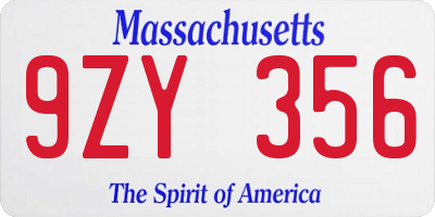 MA license plate 9ZY356