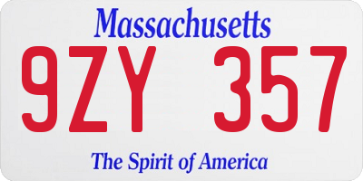 MA license plate 9ZY357