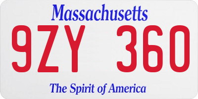 MA license plate 9ZY360