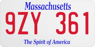 MA license plate 9ZY361