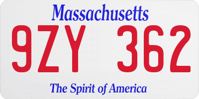 MA license plate 9ZY362