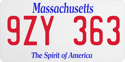 MA license plate 9ZY363