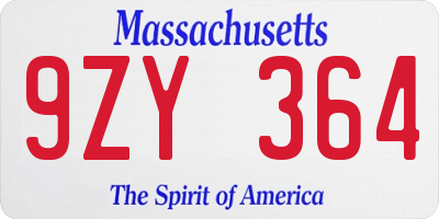 MA license plate 9ZY364