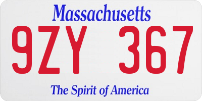 MA license plate 9ZY367