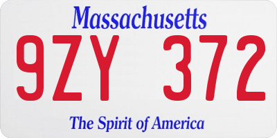 MA license plate 9ZY372