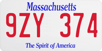 MA license plate 9ZY374