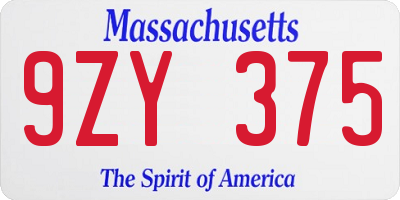 MA license plate 9ZY375