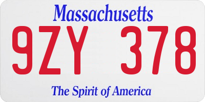 MA license plate 9ZY378