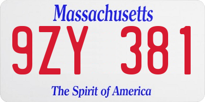 MA license plate 9ZY381