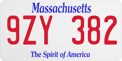 MA license plate 9ZY382