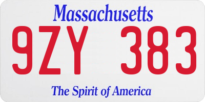 MA license plate 9ZY383