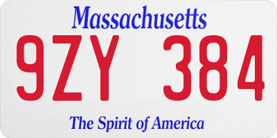 MA license plate 9ZY384