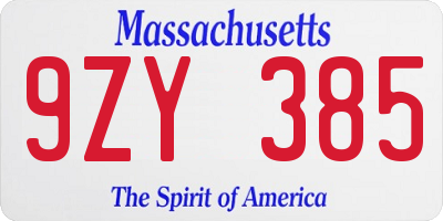 MA license plate 9ZY385