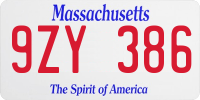 MA license plate 9ZY386